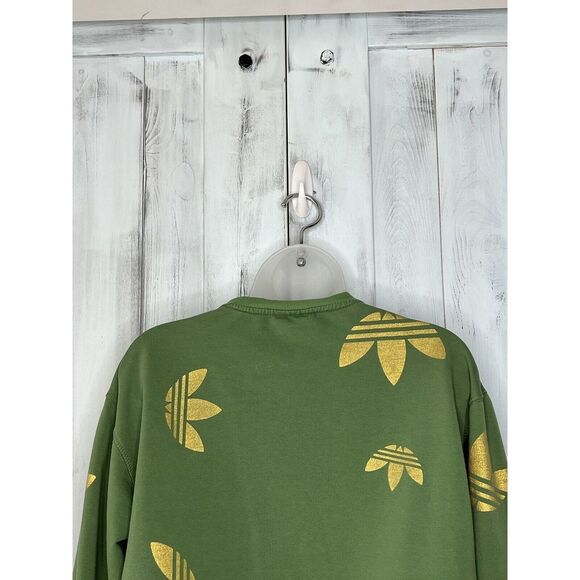 MENS ADIDAS GREEN GOLD METALLIC ALLOVER TREFOIL LOGO PULLOVER SWEATSHIRT S? - Picture 10 of 14